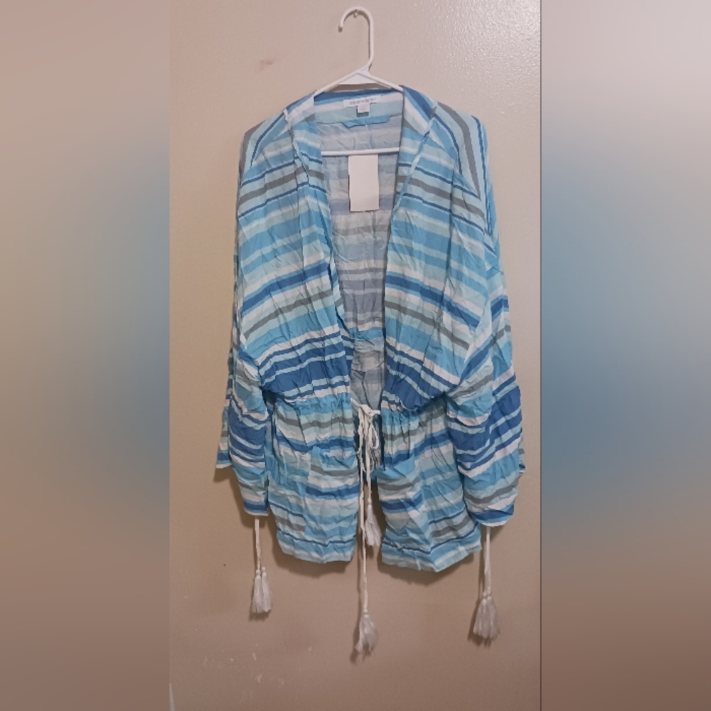 Dreams Co Striped Blue Women's Robe 1x W/tassels A-14